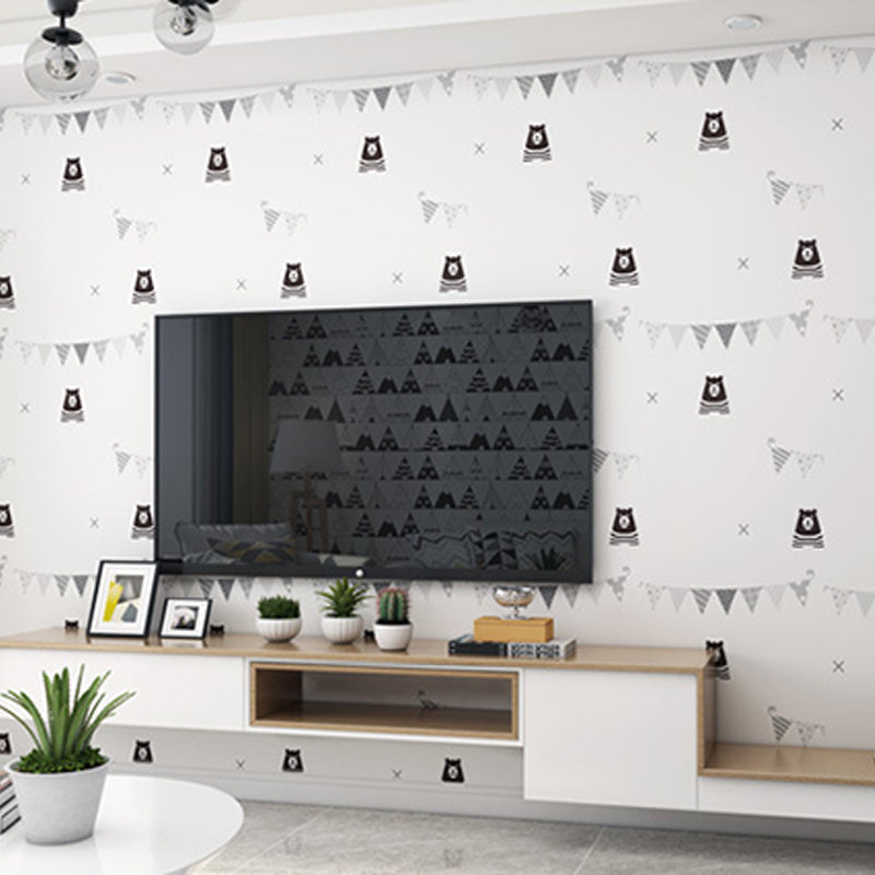 Bedroom and Coffee Shop Wallpaper with Black and White House and Triangle Design, 23.5-inch x 33-foot Black-White Bear Clearhalo 'Modern wall decor' 'Modern' 'Wallpaper' Wall Decor' 1785673
