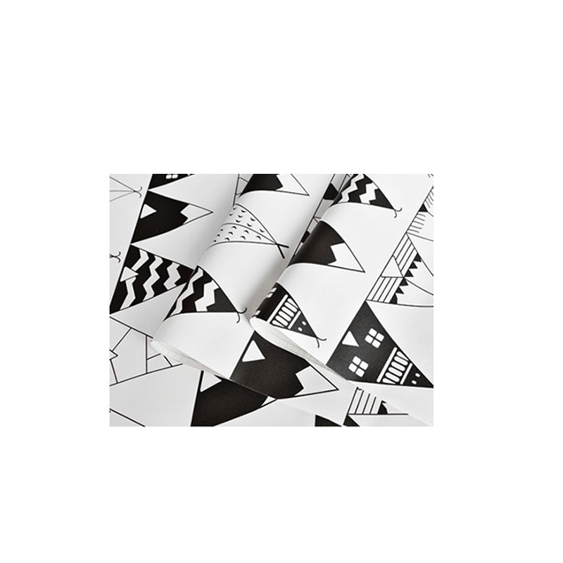 Bedroom and Coffee Shop Wallpaper with Black and White House and Triangle Design, 23.5-inch x 33-foot Clearhalo 'Modern wall decor' 'Modern' 'Wallpaper' Wall Decor' 1785676