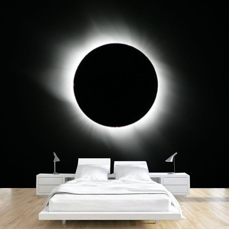 Waterproof Moon Eclipse Mural Wallpaper Modern Non-Woven Wall Decor, Custom-Printed Black Clearhalo 'Wall Decor' 'Wall Mural' 1785681