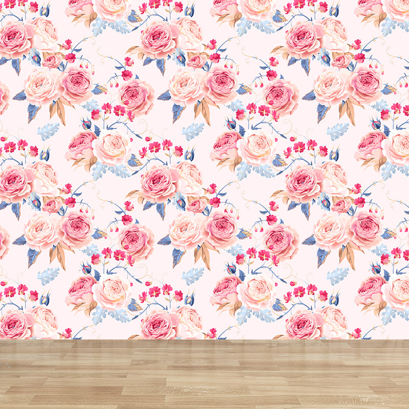 Stylish Rose Blossom Wallpaper Mural Pastel Color Flower Wall Covering for Bedroom Clearhalo 'Wall Decor' 'Wall Mural' 1786010