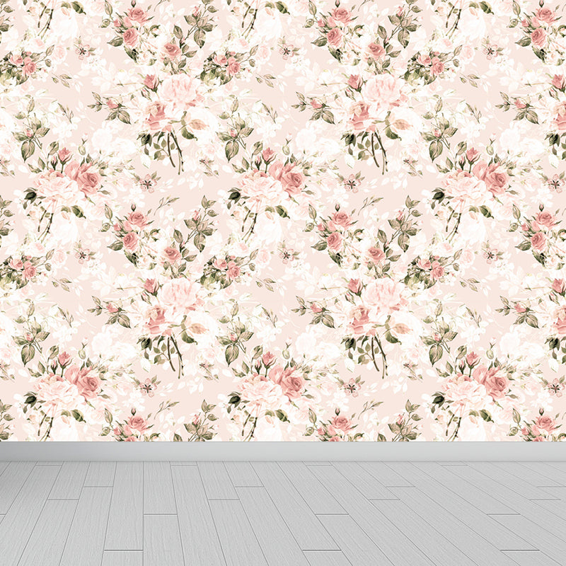 Big Blossom Wallpaper Mural Contemporary Pretty Flowers Wall Covering in Pastel Color Nude Pink Clearhalo 'Wall Decor' 'Wall Mural' 1786098