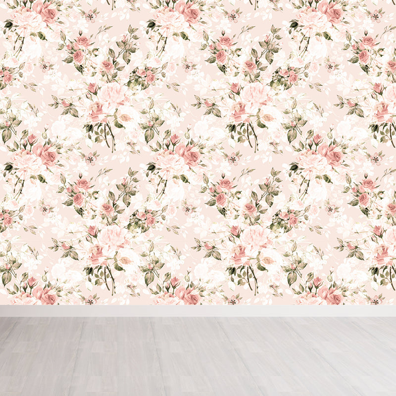 Big Blossom Wallpaper Mural Contemporary Pretty Flowers Wall Covering in Pastel Color Clearhalo 'Wall Decor' 'Wall Mural' 1786100