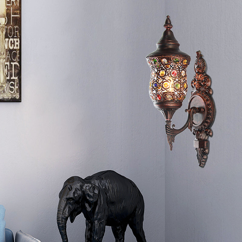 Antique Copper Urn Sconce Light Bohemian Metal 1 Bulb Bedroom Wall Mounted Lighting Clearhalo 'Wall Lamps & Sconces' 'Wall Lights' Lighting' 1786352