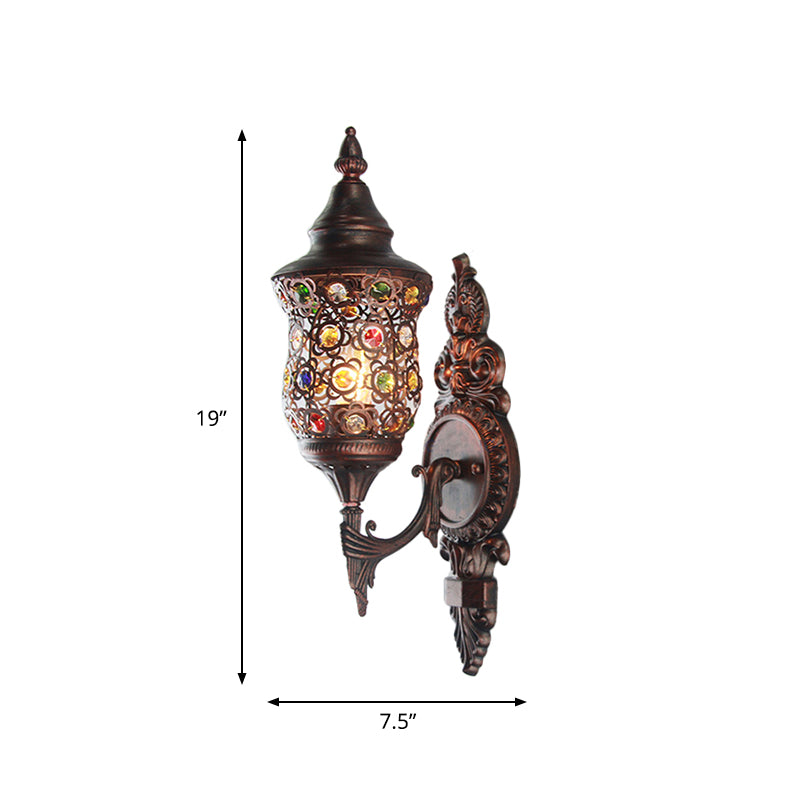 Antique Copper Urn Sconce Light Bohemian Metal 1 Bulb Bedroom Wall Mounted Lighting Clearhalo 'Wall Lamps & Sconces' 'Wall Lights' Lighting' 1786355