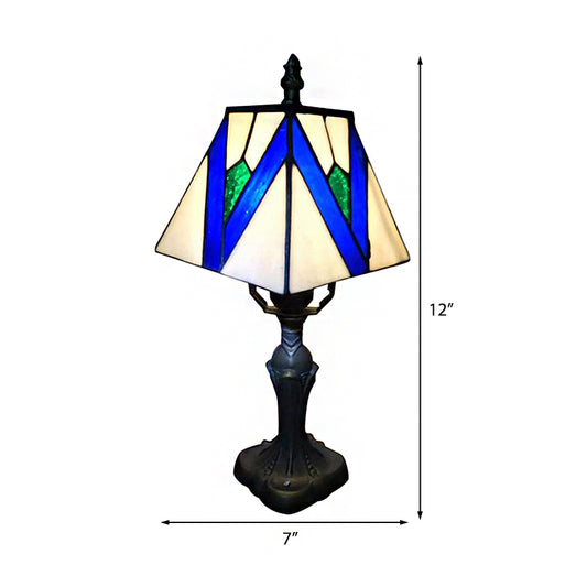 1 Light Craftsman Desk Light Tiffany Classic Art Glass Reading Light in Blue/White for Bedroom Lighting Clearhalo 'Lamps' 'Table Lamps' Lighting' 178636