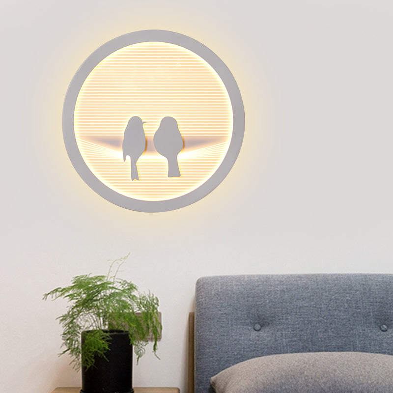 Circular Bedside Surface Wall Sconce Acrylic LED Cartoon Wall Lighting with Umbrella/Cloud/Bird Design in White White Bird Clearhalo 'Wall Lamps & Sconces' 'Wall Lights' Lighting' 1786539