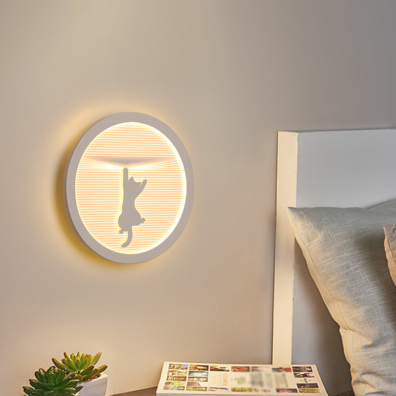 Circular Bedside Surface Wall Sconce Acrylic LED Cartoon Wall Lighting with Umbrella/Cloud/Bird Design in White Clearhalo 'Wall Lamps & Sconces' 'Wall Lights' Lighting' 1786544