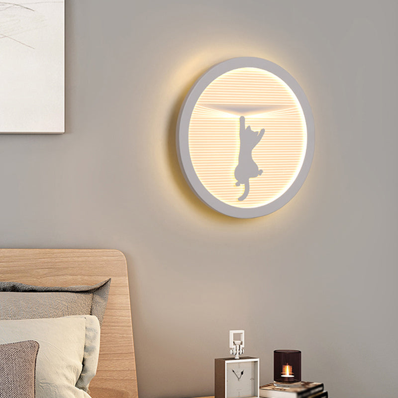 Circular Bedside Surface Wall Sconce Acrylic LED Cartoon Wall Lighting with Umbrella/Cloud/Bird Design in White Clearhalo 'Wall Lamps & Sconces' 'Wall Lights' Lighting' 1786545