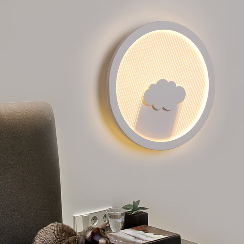 Circular Bedside Surface Wall Sconce Acrylic LED Cartoon Wall Lighting with Umbrella/Cloud/Bird Design in White White Cloud Clearhalo 'Wall Lamps & Sconces' 'Wall Lights' Lighting' 1786547