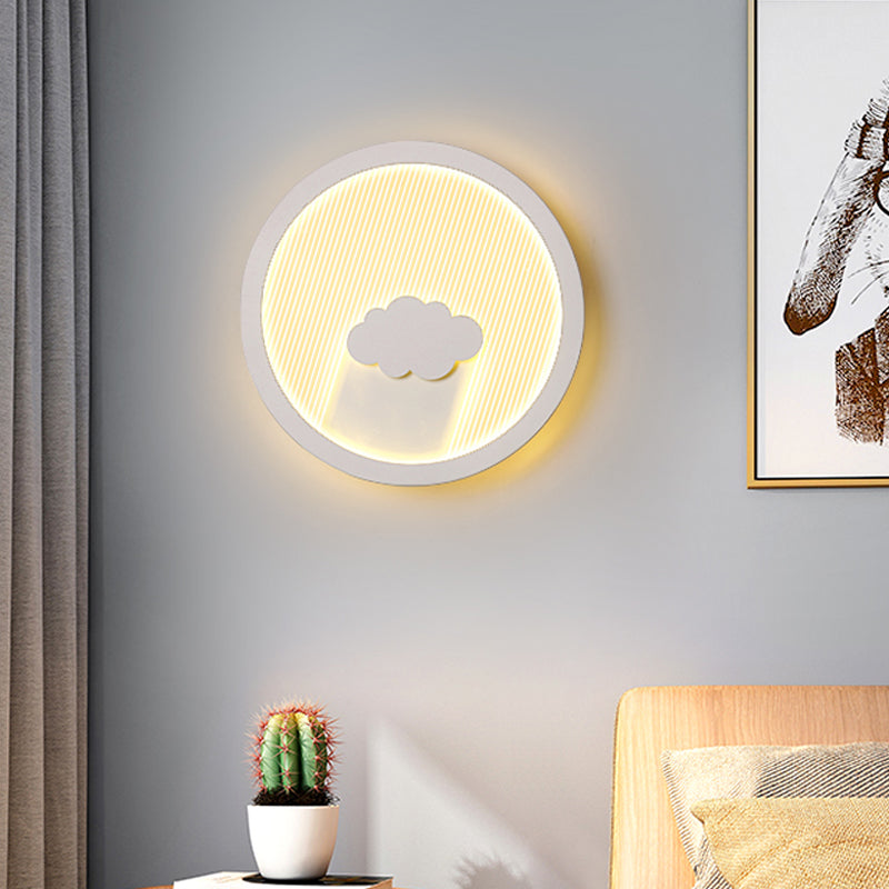 Circular Bedside Surface Wall Sconce Acrylic LED Cartoon Wall Lighting with Umbrella/Cloud/Bird Design in White Clearhalo 'Wall Lamps & Sconces' 'Wall Lights' Lighting' 1786548