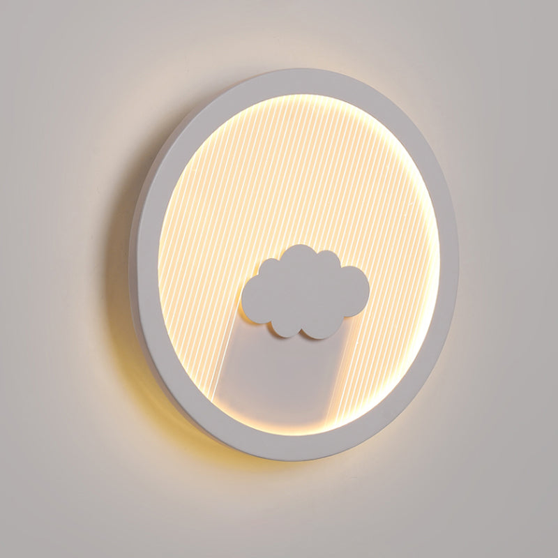 Circular Bedside Surface Wall Sconce Acrylic LED Cartoon Wall Lighting with Umbrella/Cloud/Bird Design in White Clearhalo 'Wall Lamps & Sconces' 'Wall Lights' Lighting' 1786550