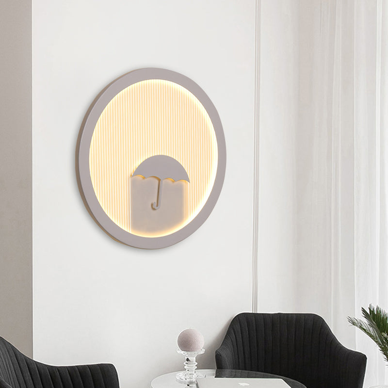 Circular Bedside Surface Wall Sconce Acrylic LED Cartoon Wall Lighting with Umbrella/Cloud/Bird Design in White White Umbrella Clearhalo 'Wall Lamps & Sconces' 'Wall Lights' Lighting' 1786551