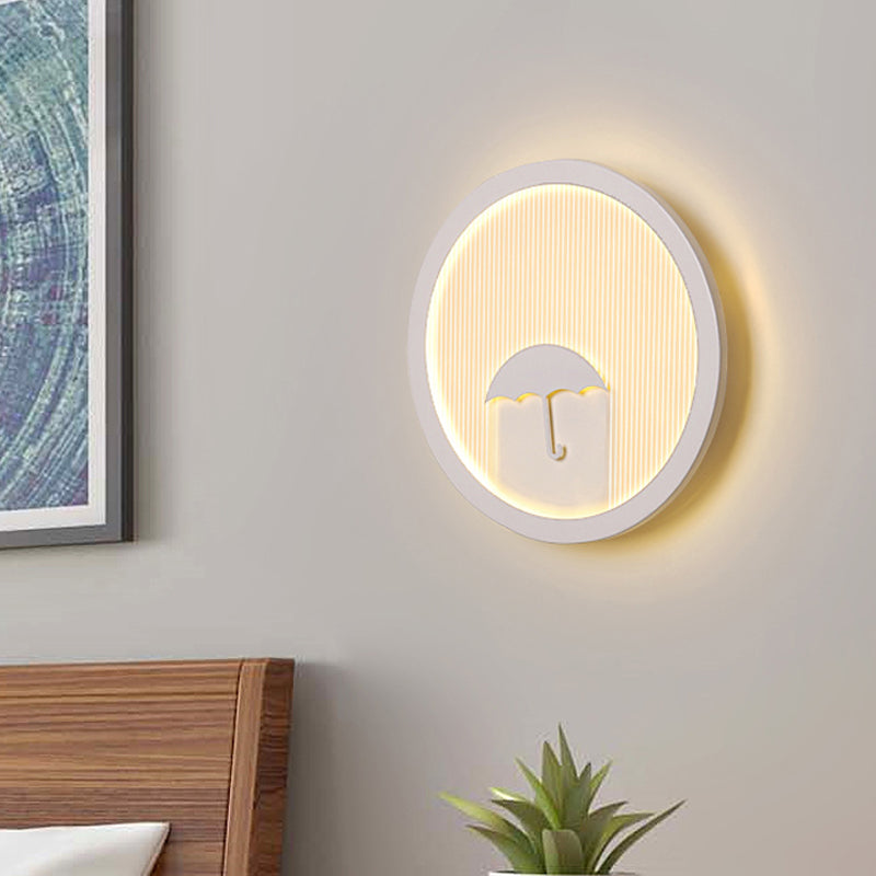 Circular Bedside Surface Wall Sconce Acrylic LED Cartoon Wall Lighting with Umbrella/Cloud/Bird Design in White Clearhalo 'Wall Lamps & Sconces' 'Wall Lights' Lighting' 1786552