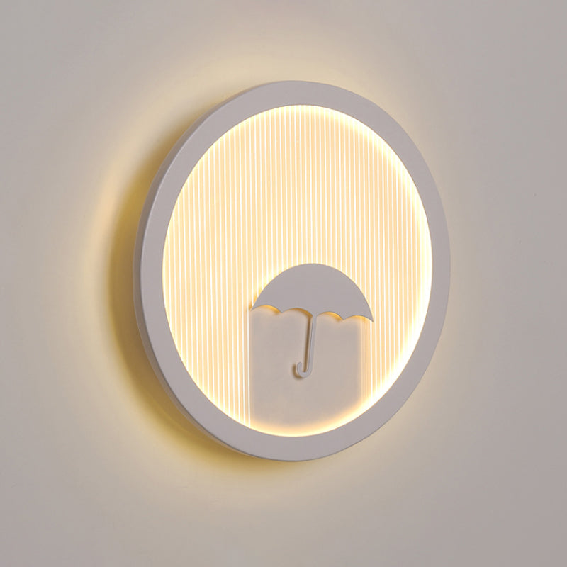 Circular Bedside Surface Wall Sconce Acrylic LED Cartoon Wall Lighting with Umbrella/Cloud/Bird Design in White Clearhalo 'Wall Lamps & Sconces' 'Wall Lights' Lighting' 1786554