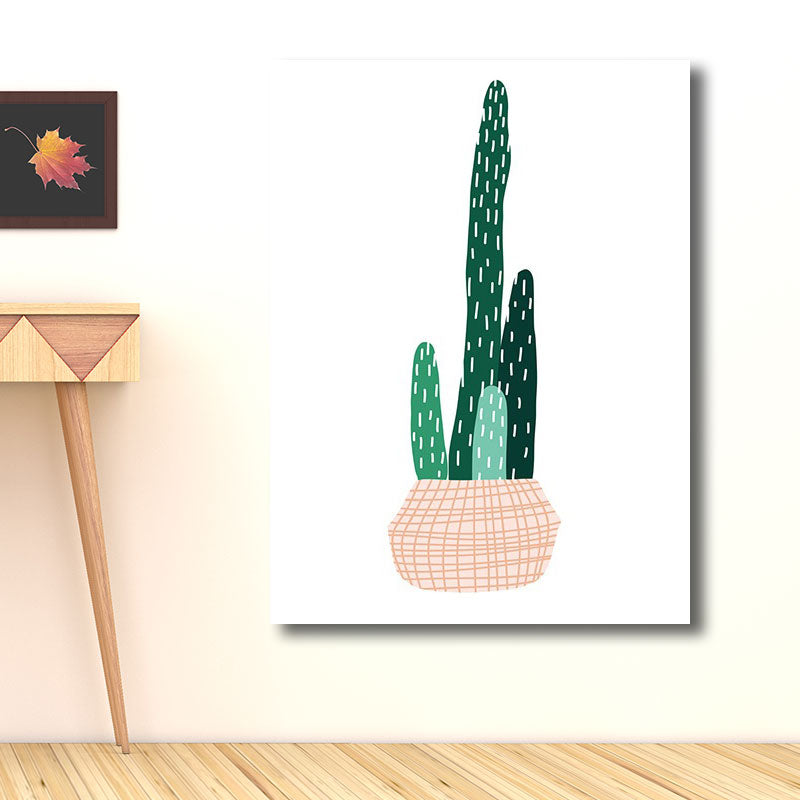 Potted Cactus Wall Art Decor Green Nordic Canvas Print for Great Room, Multiple Sizes Green Clearhalo 'Arts' 'Canvas Art' 1786573