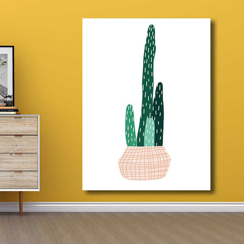 Potted Cactus Wall Art Decor Green Nordic Canvas Print for Great Room, Multiple Sizes Clearhalo 'Arts' 'Canvas Art' 1786574