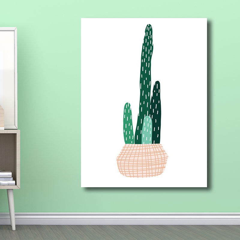 Potted Cactus Wall Art Decor Green Nordic Canvas Print for Great Room, Multiple Sizes Clearhalo 'Arts' 'Canvas Art' 1786575