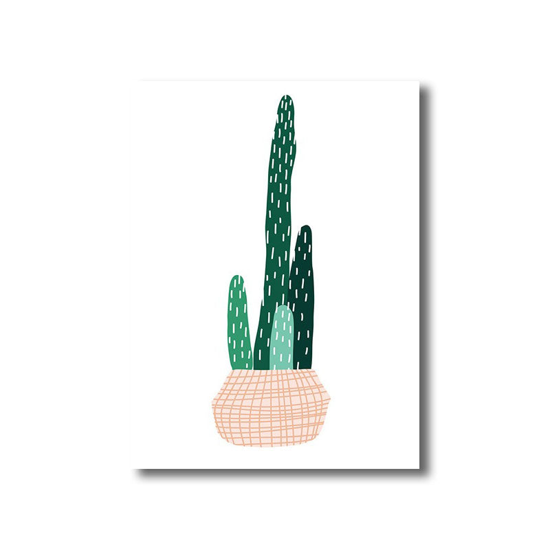 Potted Cactus Wall Art Decor Green Nordic Canvas Print for Great Room, Multiple Sizes Clearhalo 'Arts' 'Canvas Art' 1786576