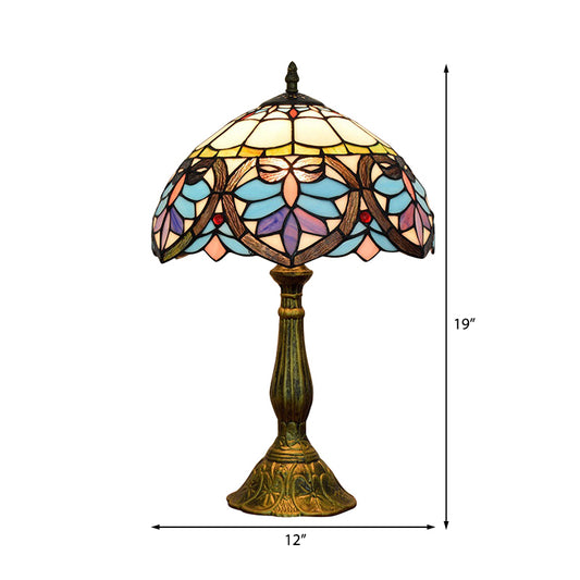 Tiffany Victorian 8"/12"/16" Wide Desk Light 1 Light Stained Glass Desk Lamp in Antique Brass for Living Room Clearhalo 'Lamps' 'Table Lamps' Lighting' 178660