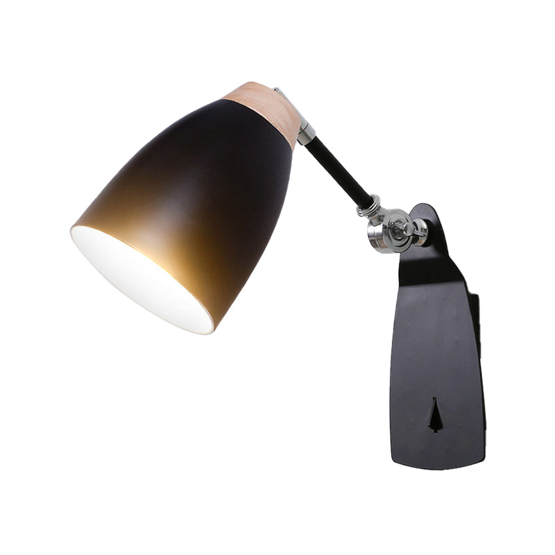 Black/White Tapered Wall Lighting Fixture Simple Metallic 1 Head Sconce Light Fixture with Switch for Study Clearhalo 'Cast Iron' 'Glass' 'Industrial' 'Modern wall lights' 'Modern' 'Tiffany' 'Traditional wall lights' 'Wall Lamps & Sconces' 'Wall Lights' Lighting' 1786679