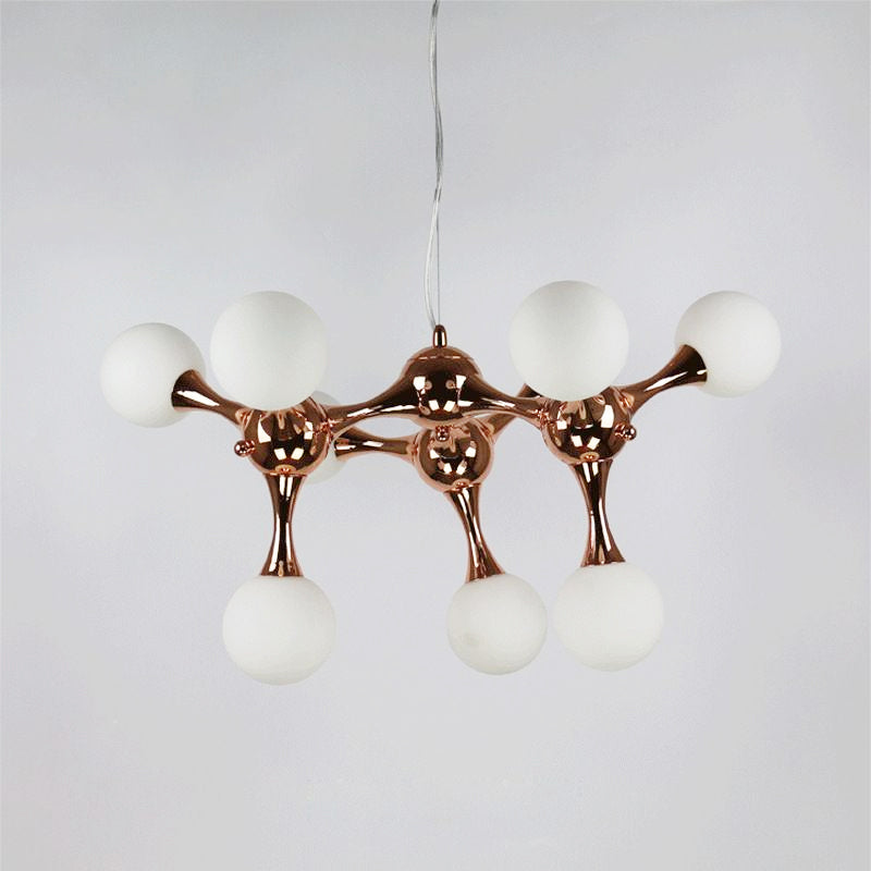 Starburst Chandelier Lighting Metal Contemporary 9/15 Lights Rose Gold Ceiling Pendant Lamp with White Glass Bubble Shade Clearhalo 'Ceiling Lights' 'Chandeliers' 'Glass shade' 'Glass' 'Modern Chandeliers' 'Modern' Lighting' 1786695