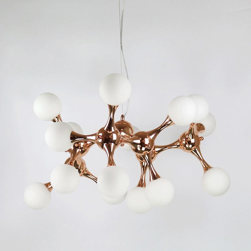 Starburst Chandelier Lighting Metal Contemporary 9/15 Lights Rose Gold Ceiling Pendant Lamp with White Glass Bubble Shade Clearhalo 'Ceiling Lights' 'Chandeliers' 'Glass shade' 'Glass' 'Modern Chandeliers' 'Modern' Lighting' 1786696