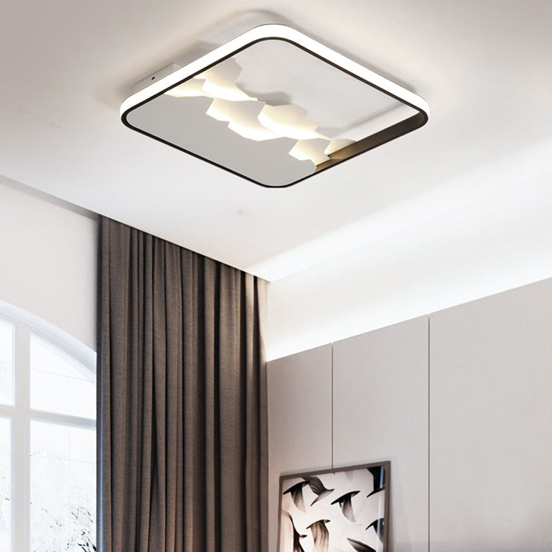 Black Square Frame Flushmount with Crack Design Modern Acrylic LED Ceiling Lighting Fixture in Warm/White/Natural Light, 16.5"/19.5" W Clearhalo 'Ceiling Lights' 'Close To Ceiling Lights' 'Close to ceiling' 'Flush mount' Lighting' 1786752