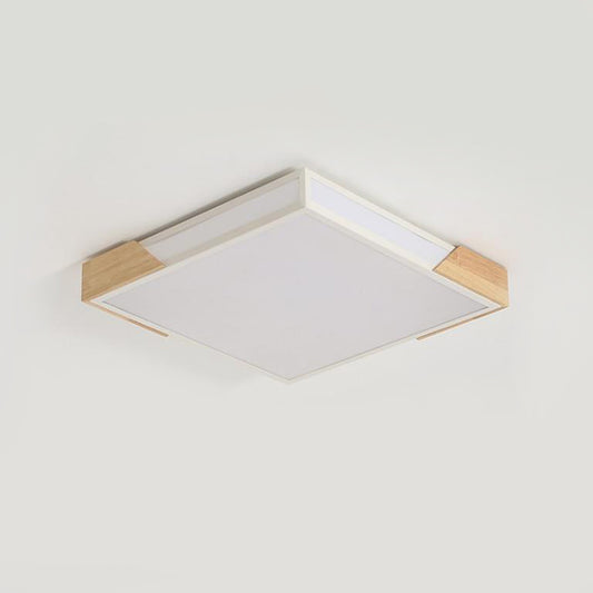 Living Area LED Flush Light Fixture Nordic Wood-White Squared Box Acrylic Ceiling Lamp in Warm/White Light, 12"/16"/19.5" W White White Clearhalo 'Ceiling Lights' 'Close To Ceiling Lights' 'Close to ceiling' 'Flush mount' Lighting' 1786756