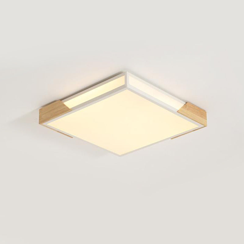 Living Area LED Flush Light Fixture Nordic Wood-White Squared Box Acrylic Ceiling Lamp in Warm/White Light, 12"/16"/19.5" W White Warm Clearhalo 'Ceiling Lights' 'Close To Ceiling Lights' 'Close to ceiling' 'Flush mount' Lighting' 1786758