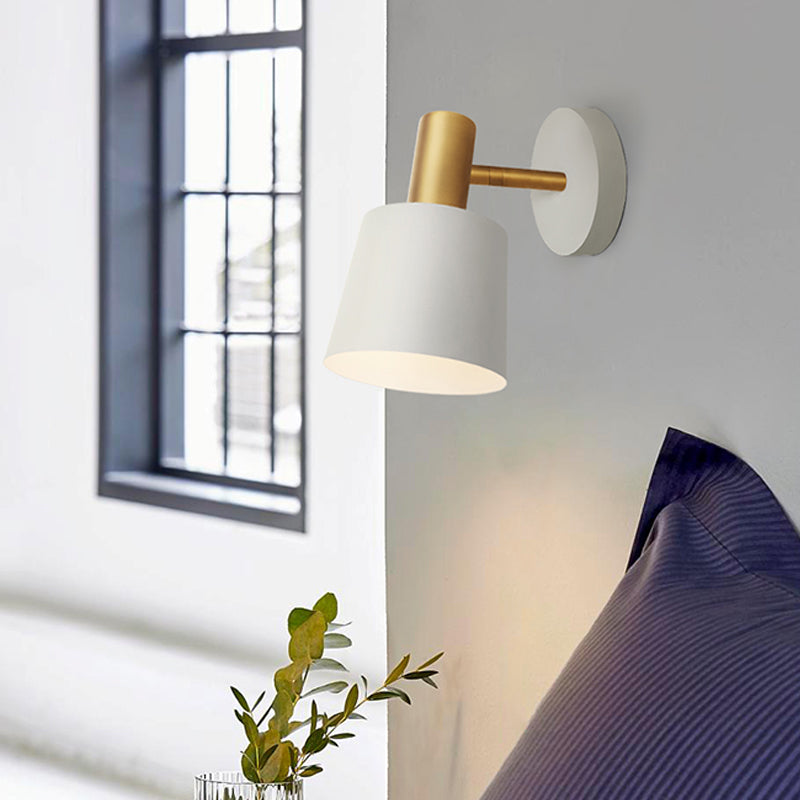 Metal Drum Sconce Light Fixture Modernist 1-Light Wall Mounted Lamp in White/Green for Bedroom Clearhalo 'Cast Iron' 'Glass' 'Industrial' 'Modern wall lights' 'Modern' 'Tiffany' 'Traditional wall lights' 'Wall Lamps & Sconces' 'Wall Lights' Lighting' 1786768