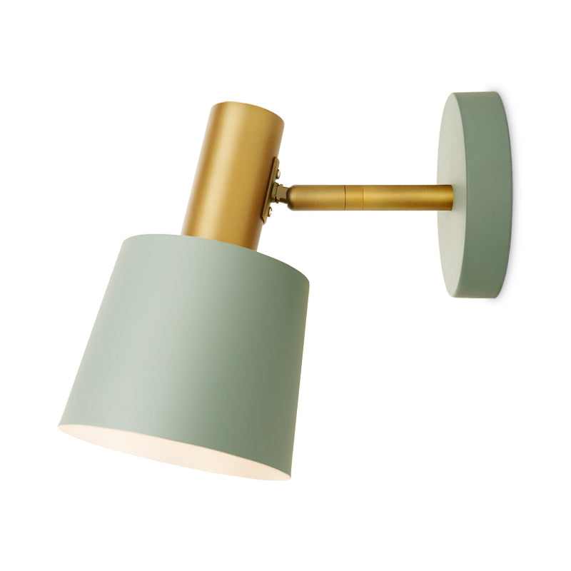 Metal Drum Sconce Light Fixture Modernist 1-Light Wall Mounted Lamp in White/Green for Bedroom Clearhalo 'Cast Iron' 'Glass' 'Industrial' 'Modern wall lights' 'Modern' 'Tiffany' 'Traditional wall lights' 'Wall Lamps & Sconces' 'Wall Lights' Lighting' 1786774