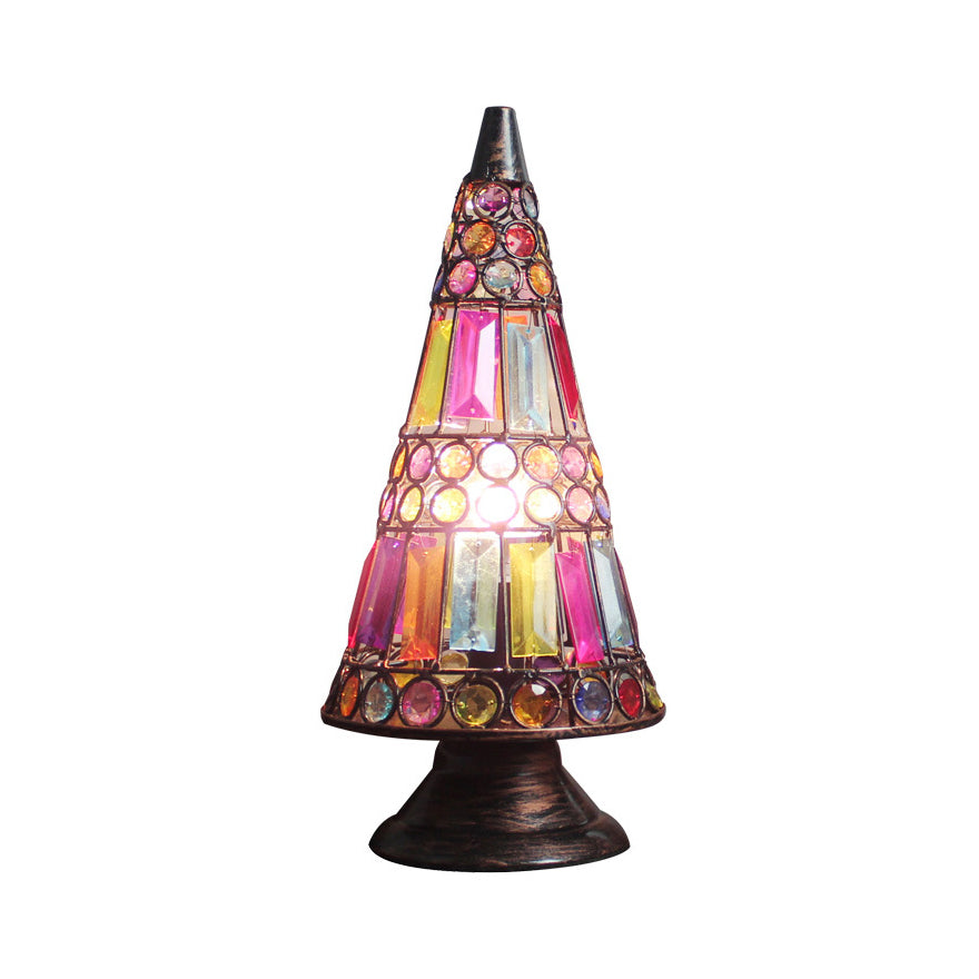 Multi-Colored Slim Trapezoid Table Light 1 Light Moroccan Glass Table Lamp in Pink for Hotel Clearhalo 'Lamps' 'Table Lamps' Lighting' 178692