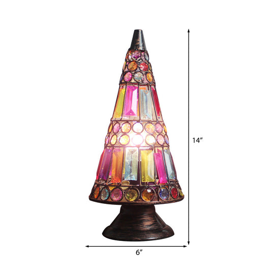 Multi-Colored Slim Trapezoid Table Light 1 Light Moroccan Glass Table Lamp in Pink for Hotel Clearhalo 'Lamps' 'Table Lamps' Lighting' 178693