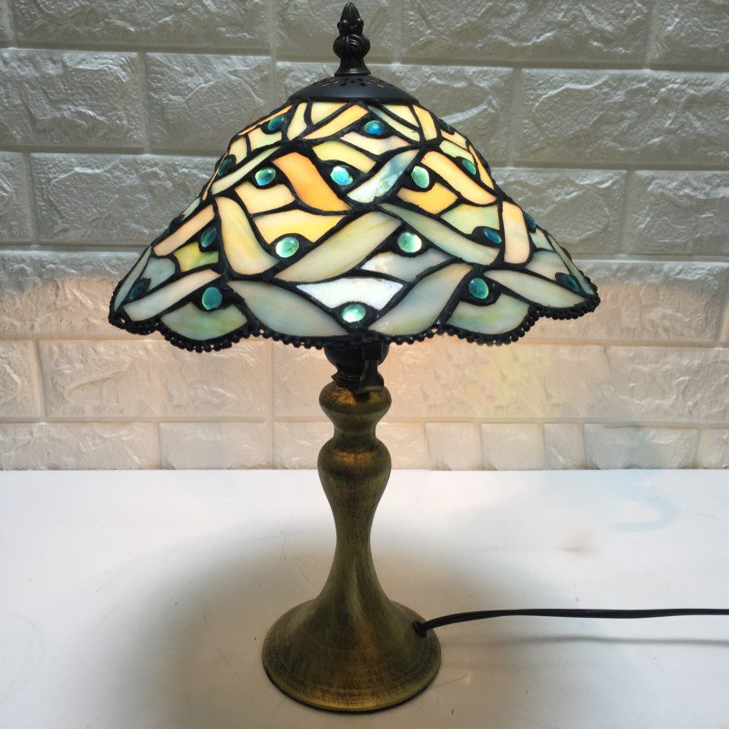 Stained Glass Conical Desk Lamp Study Room 1 Light Tiffany Antique Desk Light in Green for Bedside Green Clearhalo 'Lamps' 'Table Lamps' Lighting' 178694