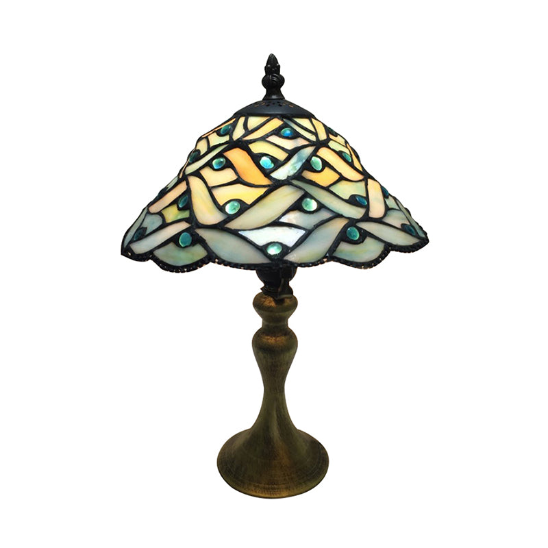 Stained Glass Conical Desk Lamp Study Room 1 Light Tiffany Antique Desk Light in Green for Bedside Clearhalo 'Lamps' 'Table Lamps' Lighting' 178696