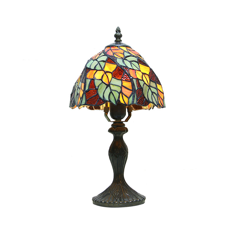 Stained Glass Leaf Desk Lamp with Plug In Cord 1 Light Tiffany Rustic Desk Light in Antique Bronze for Bedroom Clearhalo 'Lamps' 'Table Lamps' Lighting' 178706