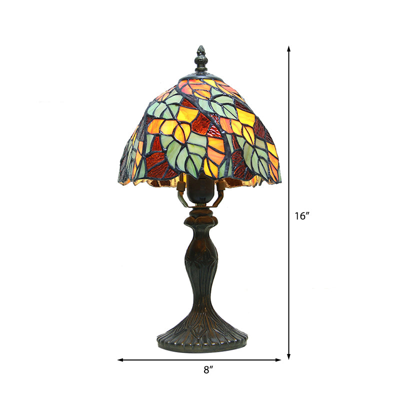 Stained Glass Leaf Desk Lamp with Plug In Cord 1 Light Tiffany Rustic Desk Light in Antique Bronze for Bedroom Clearhalo 'Lamps' 'Table Lamps' Lighting' 178707