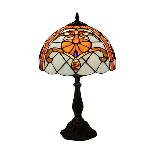 Tiffany Antique Domed Reading Light 1 Light Stained Glass Desk Lamp in Brown for Living Room Clearhalo 'Lamps' 'Table Lamps' Lighting' 178716