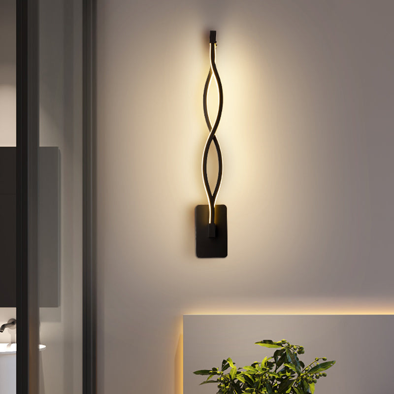 Stranded Stairway Wall Lighting Ideas Metal Minimalism LED Sconce Fixture in Warm/White Light, Black/White Black Clearhalo 'Modern wall lights' 'Modern' 'Wall Lamps & Sconces' 'Wall Lights' Lighting' 1787192