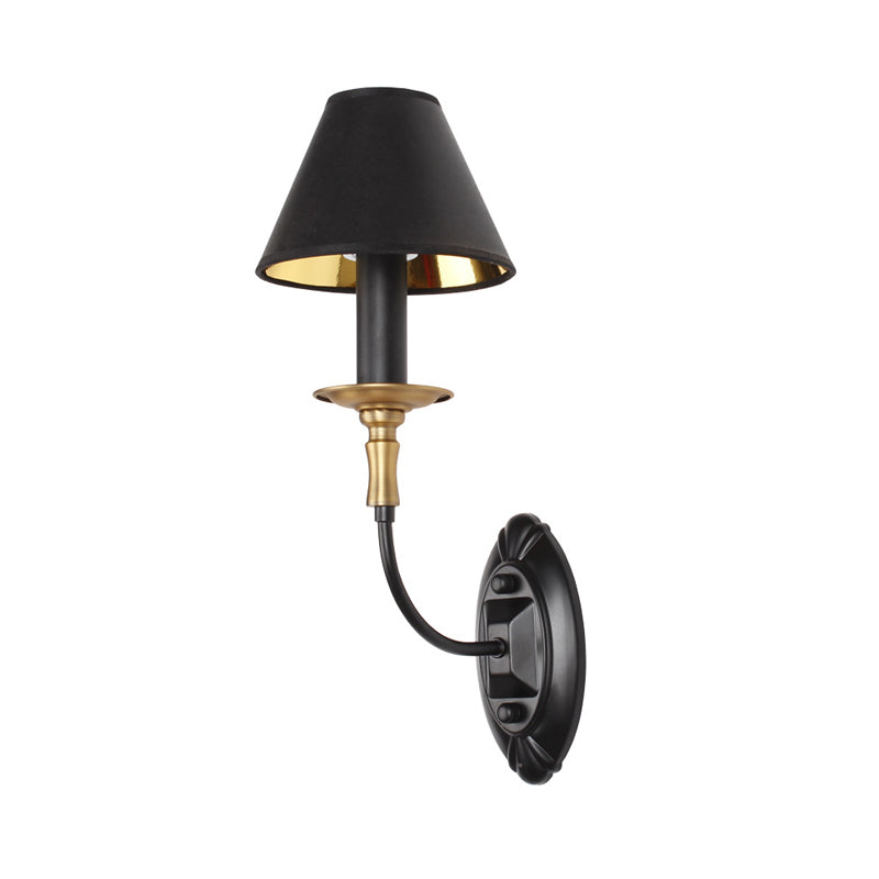 Black 1/2-Bulb Wall Lamp Sconce Vintage Fabric Barrel Wall Mounted Light with Curvy Arm for Hallway Clearhalo 'Wall Lamps & Sconces' 'Wall Lights' Lighting' 1787231