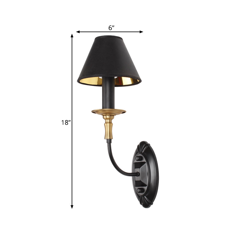 Black 1/2-Bulb Wall Lamp Sconce Vintage Fabric Barrel Wall Mounted Light with Curvy Arm for Hallway Clearhalo 'Wall Lamps & Sconces' 'Wall Lights' Lighting' 1787233