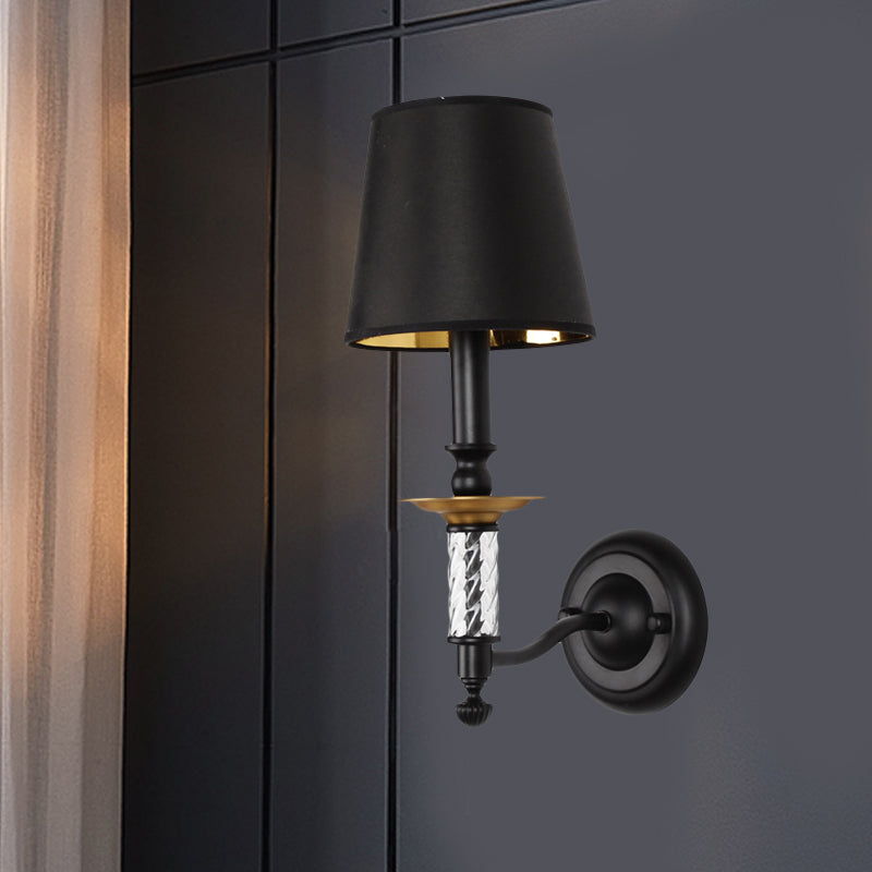 Bucket Hallway Wall Lighting Fixture Traditional Fabric 1 Light Black Sconce Light with Tubular Acrylic Decor Black Clearhalo 'Wall Lamps & Sconces' 'Wall Lights' Lighting' 1787240