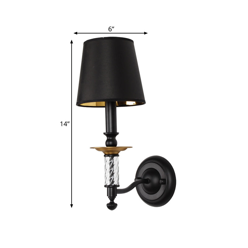 Bucket Hallway Wall Lighting Fixture Traditional Fabric 1 Light Black Sconce Light with Tubular Acrylic Decor Clearhalo 'Wall Lamps & Sconces' 'Wall Lights' Lighting' 1787243