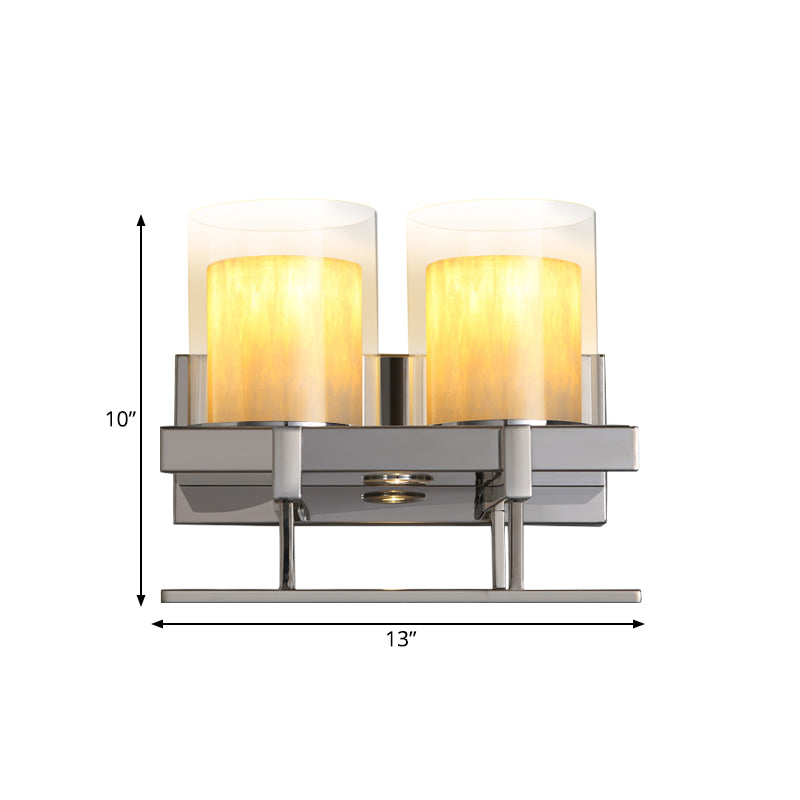 Column Metal Wall Sconce Light Traditional 2 Heads Bedroom Wall Lamp Fixture in Chrome with Glass Holder Clearhalo 'Wall Lamps & Sconces' 'Wall Lights' Lighting' 1787248