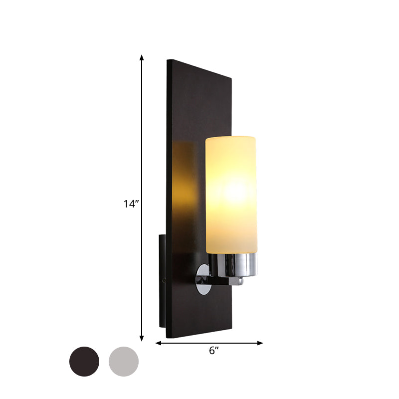 Chrome/Black Cylinder Sconce Lamp Traditional 1 Head Living Room Wall Mounted Light Fixture with Rectangular Backplate Clearhalo 'Wall Lamps & Sconces' 'Wall Lights' Lighting' 1787253