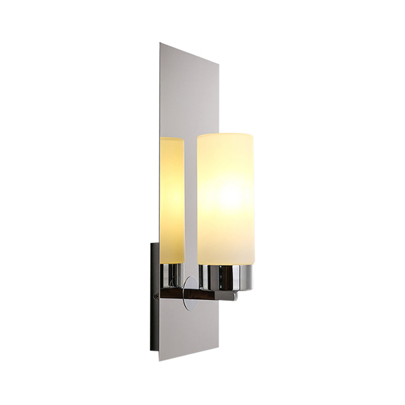 Chrome/Black Cylinder Sconce Lamp Traditional 1 Head Living Room Wall Mounted Light Fixture with Rectangular Backplate Clearhalo 'Wall Lamps & Sconces' 'Wall Lights' Lighting' 1787257