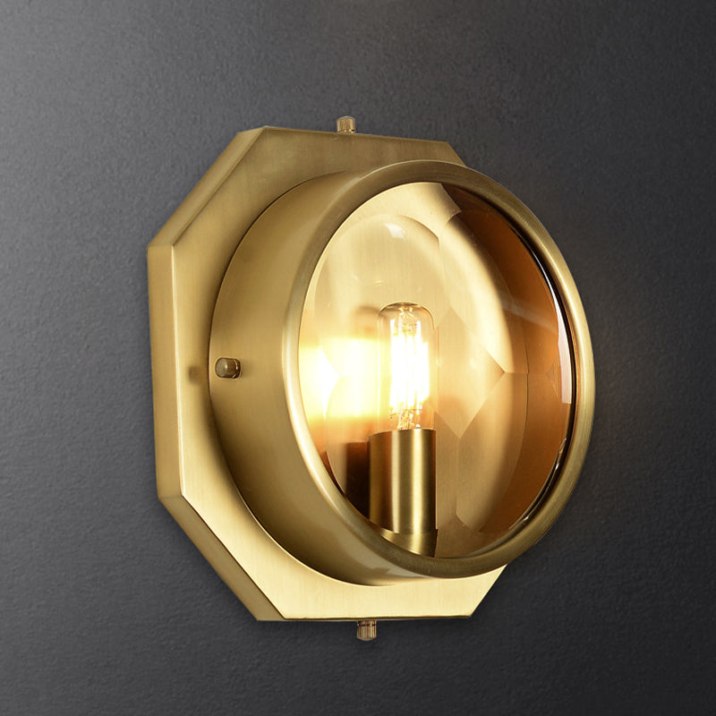 Octagon Bedroom Wall Mounted Light Colonialism Metal 1 Head Gold Sconce with Crystal Accent Gold Clearhalo 'Wall Lamps & Sconces' 'Wall Lights' Lighting' 1787283