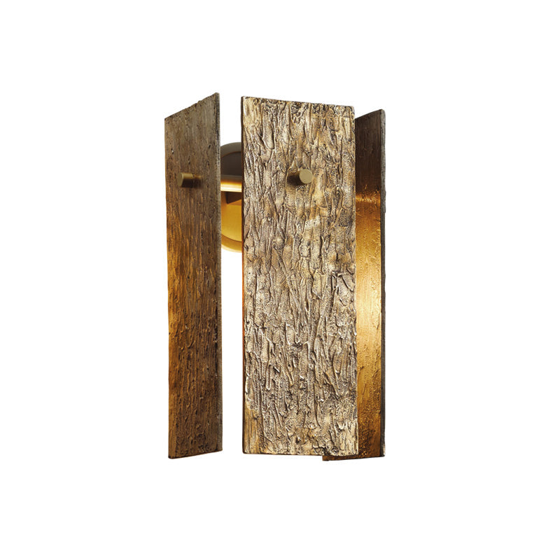 Rectangular Metal Wall Mounted Lighting Colonial 1 Bulb Bedroom Wall Light in Gold with Bark Texture Clearhalo 'Wall Lamps & Sconces' 'Wall Lights' Lighting' 1787295