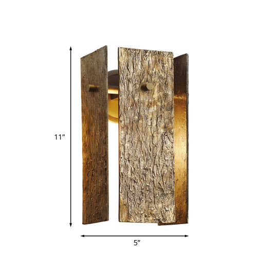 Rectangular Metal Wall Mounted Lighting Colonial 1 Bulb Bedroom Wall Light in Gold with Bark Texture Clearhalo 'Wall Lamps & Sconces' 'Wall Lights' Lighting' 1787296