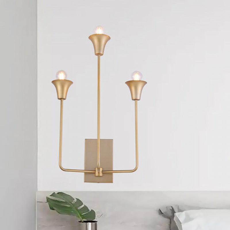 Metal Bell Sconce Light Fixture Luxury 3 Bulbs Bedroom Wall Mounted Lighting in Gold with Straight Arm Clearhalo 'Wall Lamps & Sconces' 'Wall Lights' Lighting' 1787297